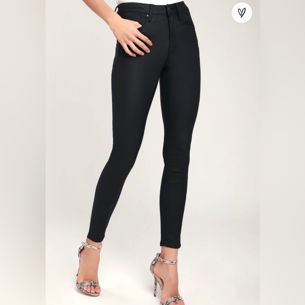 Black vegan leather skinny jeans, size 27